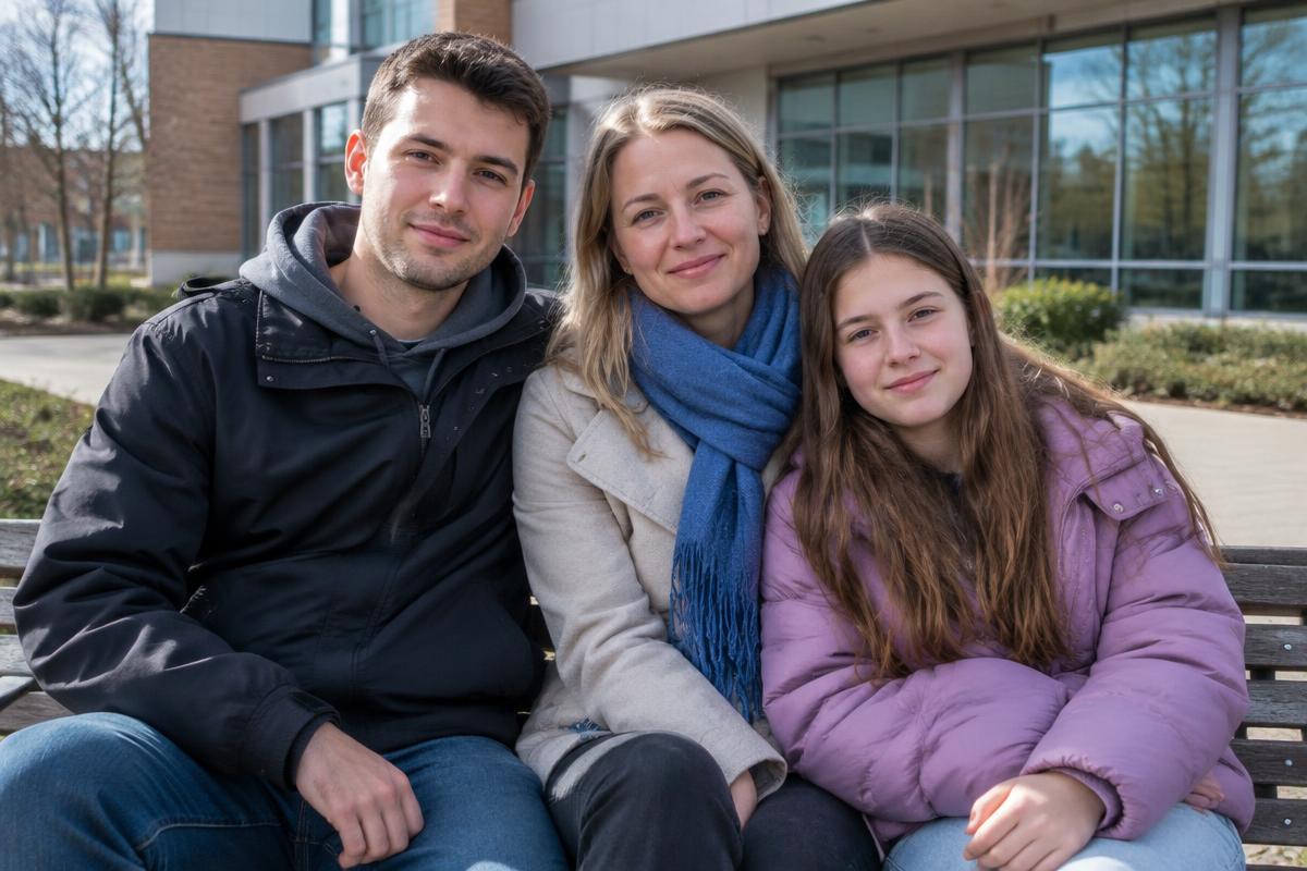 Illustrative image of a family seated outside a Canadian community building